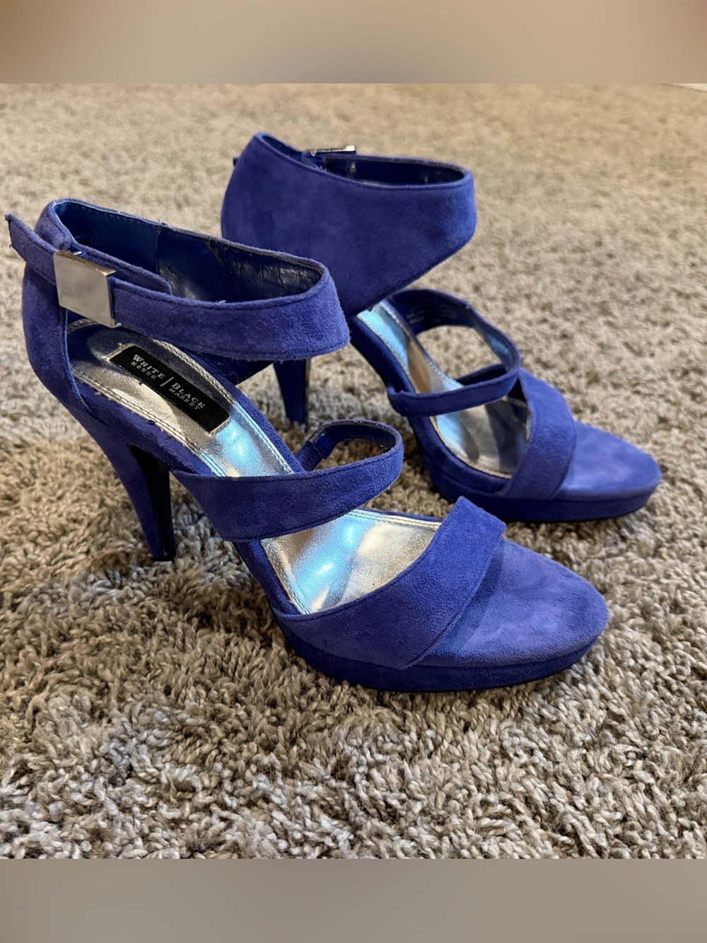 White House Black Market Cobalt Blue Suede Strappy High Heels, size 7